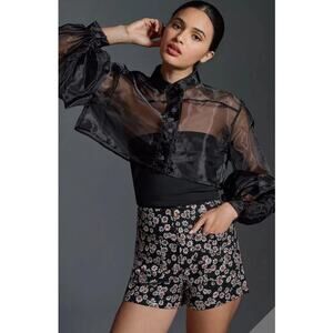 Maeve Anthropologie Collette Daisy Floral High-Waist Shorts Black Size 32